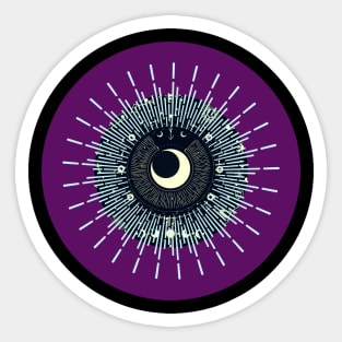 Halloween Cresent Moon, Celestial Symbols, Portents, Omens, Signs, and Fortunes - Deep Purple and Black Variation Sticker